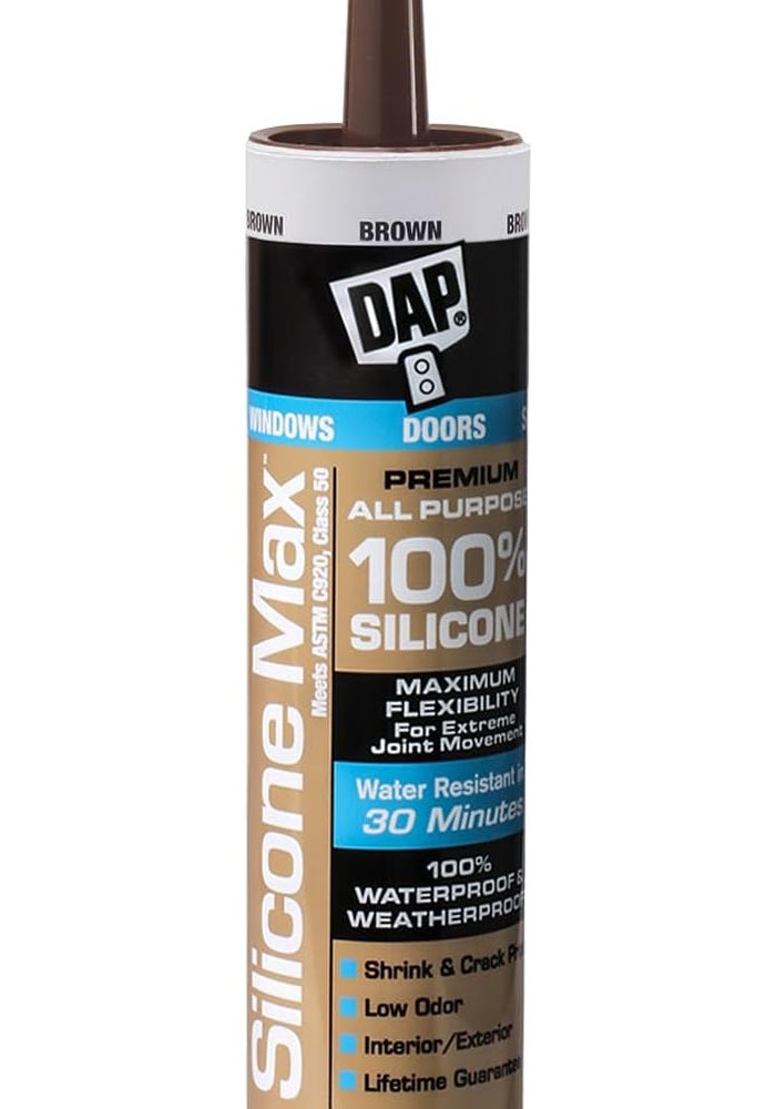 DAP Silicone Max 100% Waterproof Sealant, 10.1 fl oz, Brown - Image 1