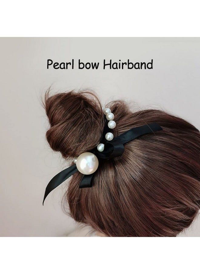 Aswewamt - 7 Pcs Pearl Black Elastic Hair Ties Ponytail Holders Pearl Rubber Band Hair Ropes Headbands Hair Accessories Scrunchie Ropes For Women Girls - Image 1