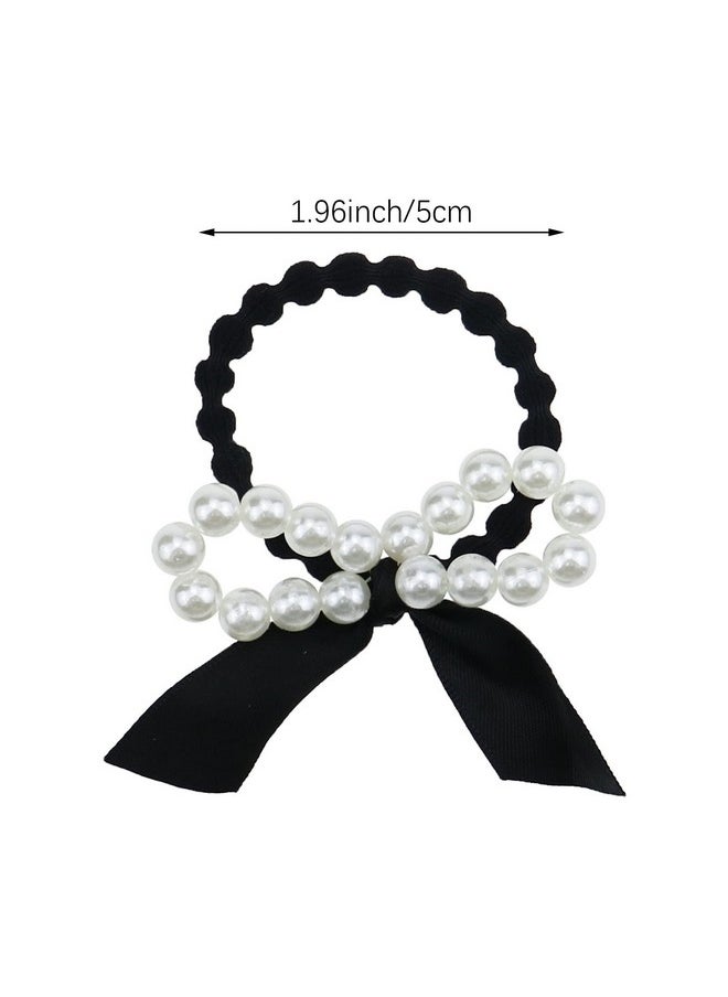Aswewamt - 7 Pcs Pearl Black Elastic Hair Ties Ponytail Holders Pearl Rubber Band Hair Ropes Headbands Hair Accessories Scrunchie Ropes For Women Girls - Image 1