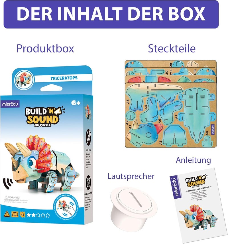 MierEdu Global mainstream design picks mierEdu - Soundwunder 3D Puzzle Triceratops - Interactive 3D Puzzle with Sound Module - Educational Toy for Children from 6 Years, Easy to Assemble Globally trusted affordable quality - Image 2