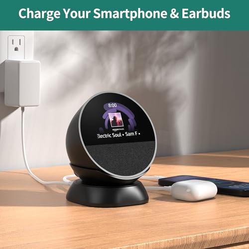 HomeMount حامل HomeMount Ultimate 2024 لـ Echo Spot - مركز شحن لـ Echo Spot والهواتف الذكية والمزيد مع منافذ USB-C/A، تصميم أنيق ومستقر وموفر للمساحة - Image 3