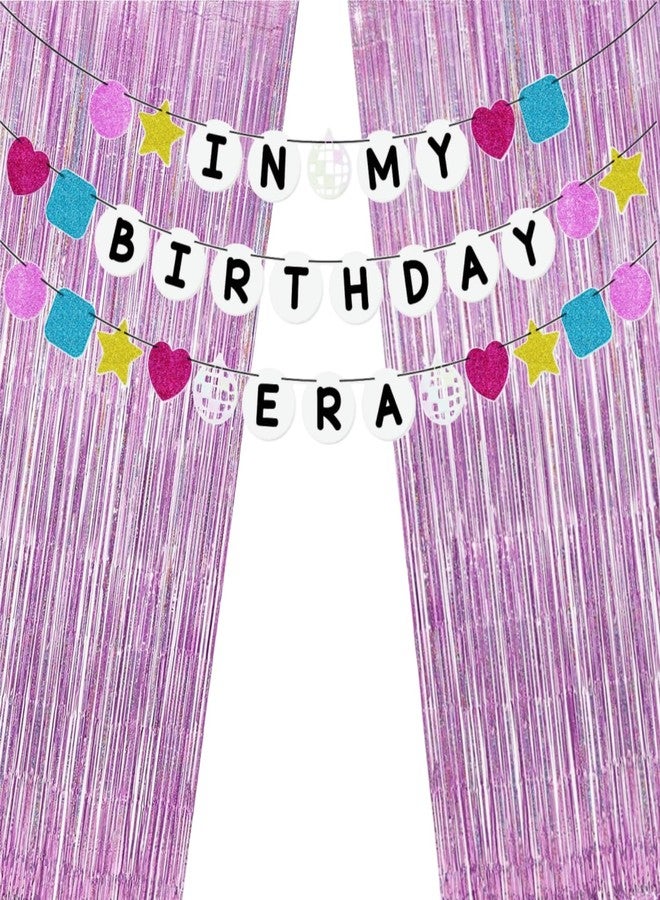JIAHAO In My Birthday Era Banner & Pink Tinsel Curtains Set, 1PCS In My Birthday Decor & 2PCS Sparkly Backdrop for Singer Inspired Party, Celebration Supplies - Image 1
