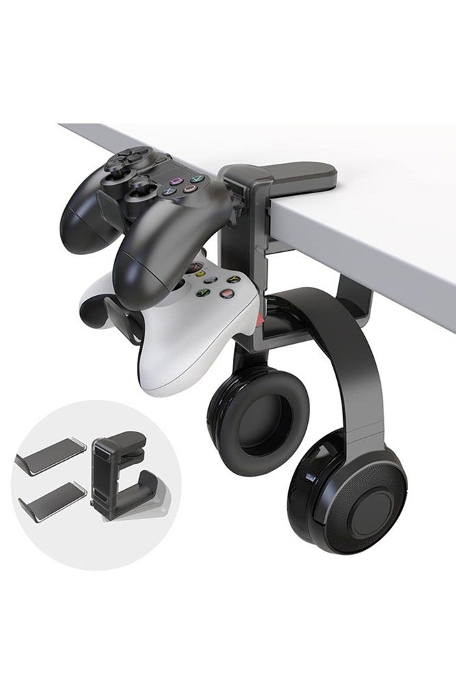onepiece8 3-in-1 PC Gaming Headset&Controller Holder - Headphone Stand w/Adjustable Clamp&2 Controller Holder&Rotating Arm&Cable Organizer, Universal PC Gaming Accessory Controller Headset Stand-Black - Image 1