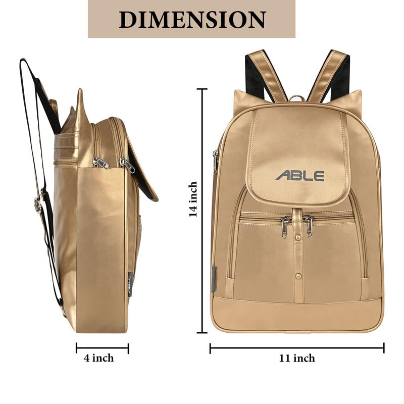 ABLEÂ® Wave Backpack for Womens,Girls,Kids,Female. Pu Leatherette Fabric Travelling Outdoor, Picnic,School, College Office Work Casual Daily use Backpack.(GOLDEN) - Image 5