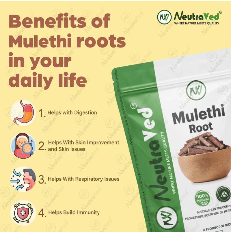 NeutraVed Mulethi Stick 100g | Natural Licorice Root (Yashtimadhu) | Suitable for Eating, Herbal Use, Skin & Hair Care | Natural A-Grade Mulethi - Image 4