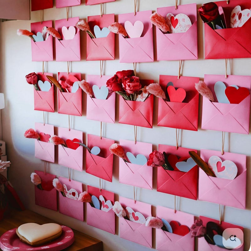 Epakh 30 Pack Valentine's Day Flower Envelope Box Hanging Decor with Roses and 60 Pcs Heart Shaped Cards Love Letter Flower Garland for Wedding Engagement Valentines Day Birthday Party Decoration - Image 1