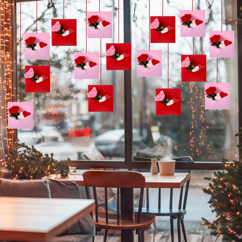Epakh 30 Pack Valentine's Day Flower Envelope Box Hanging Decor with Roses and 60 Pcs Heart Shaped Cards Love Letter Flower Garland for Wedding Engagement Valentines Day Birthday Party Decoration - Image 4