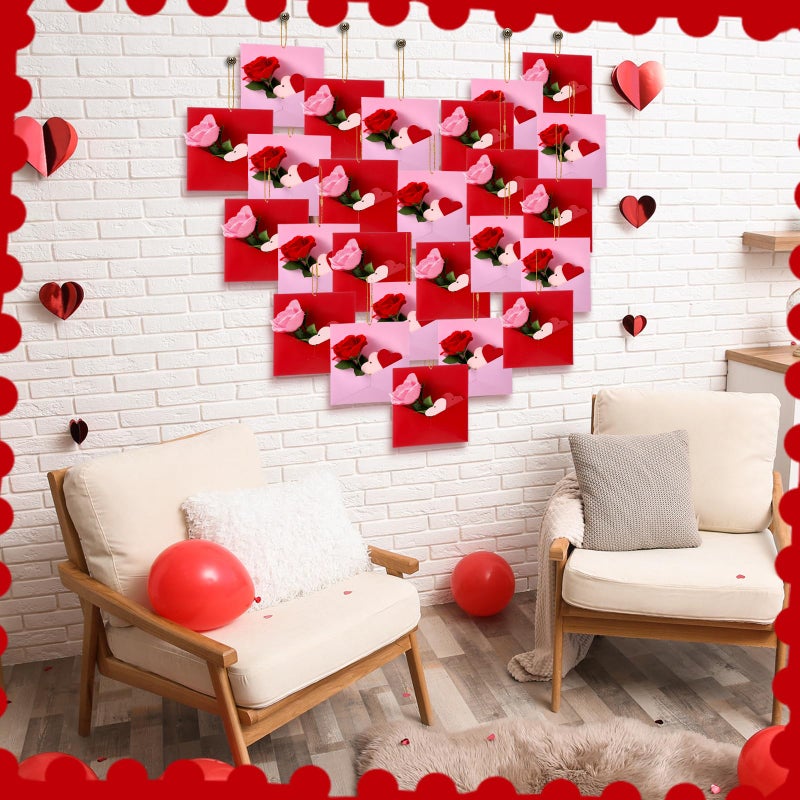 Epakh 30 Pack Valentine's Day Flower Envelope Box Hanging Decor with Roses and 60 Pcs Heart Shaped Cards Love Letter Flower Garland for Wedding Engagement Valentines Day Birthday Party Decoration - Image 5