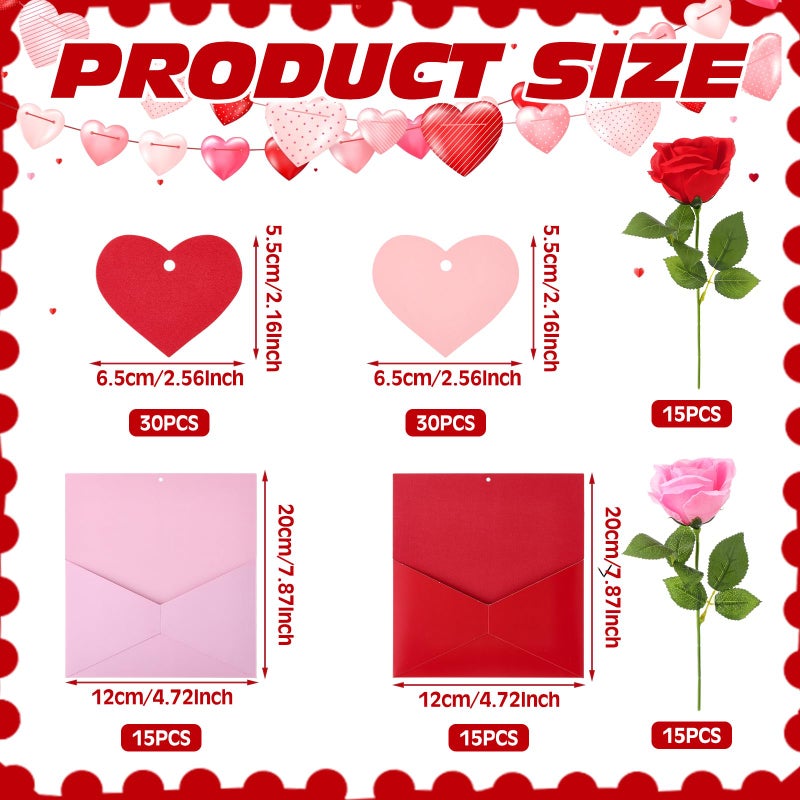 Epakh 30 Pack Valentine's Day Flower Envelope Box Hanging Decor with Roses and 60 Pcs Heart Shaped Cards Love Letter Flower Garland for Wedding Engagement Valentines Day Birthday Party Decoration - Image 2