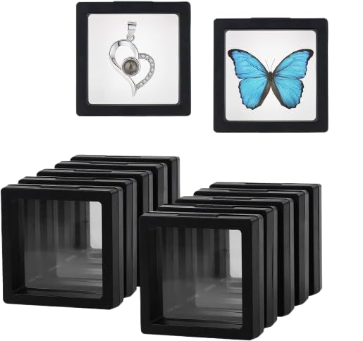 Kshavi Kshavi 3D Floating Display Case Frames for Earrings Rings Brooch Challenge Coins Gold Medals Travel Box Shells Gems Pins PE Film AntiOxidation Display Box Color As per Availability 20PCs 