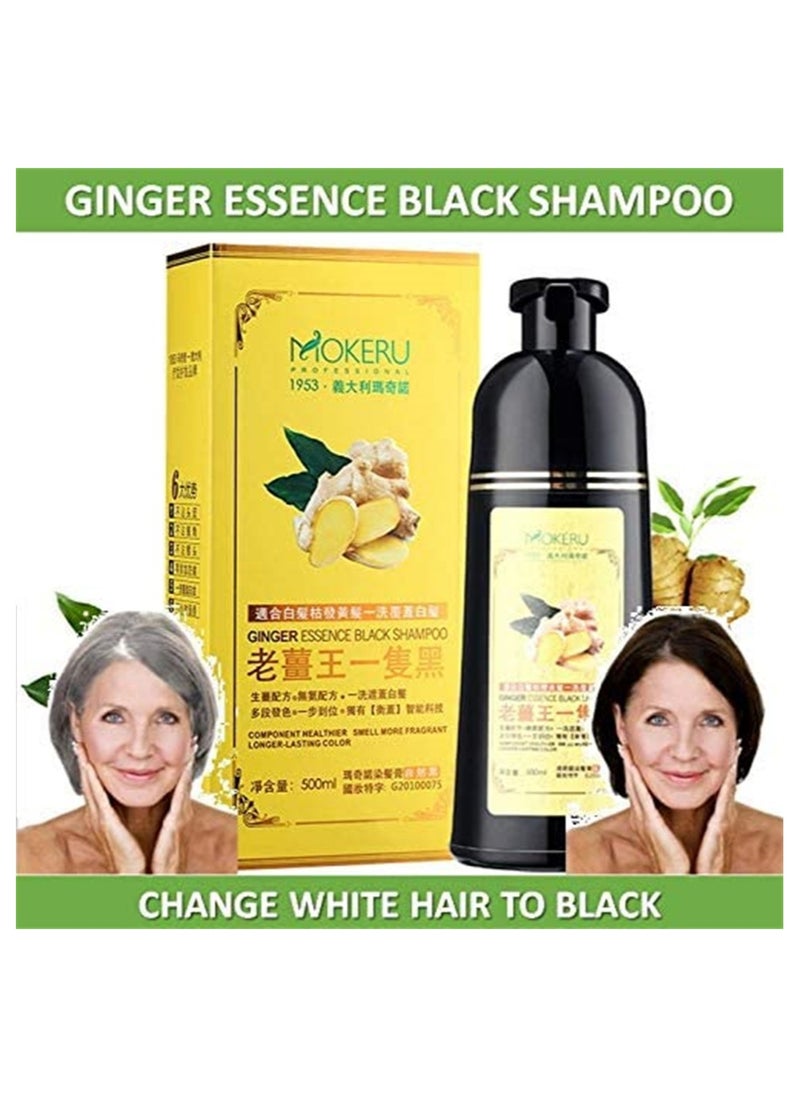 MOKERU - Hair Dyeing Shampoo with Ginger Essence Black 500ml - Image 1