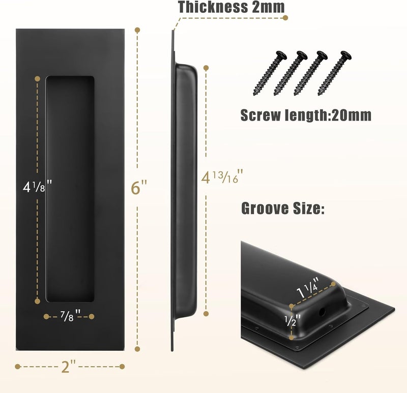 HBL ' 6 Pack | 5.9 Inch Closet Door Pulls, 304 Stainless Steel Sliding Closet Finger Pull, Recessed Finger Pull for Bypass, Pocket and Barn Door, Black - Image 4