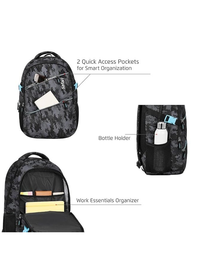Safari Omega Plus Casual Laptop Backpack, 2 compartments, Raincover, Organizer, Full body print, Bottle holder, Front pockets Softline (Black) - Image 3