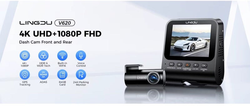 LINGDU V820 4K Dual Channel Dash Cam – SONY STARVIS 2 Sensors (IMX678 Front + IMX662 Rear), GPS, 5G Wi-Fi, ADAS, HDR, 60FPS, 3D DNR, Bluetooth. - Image 1