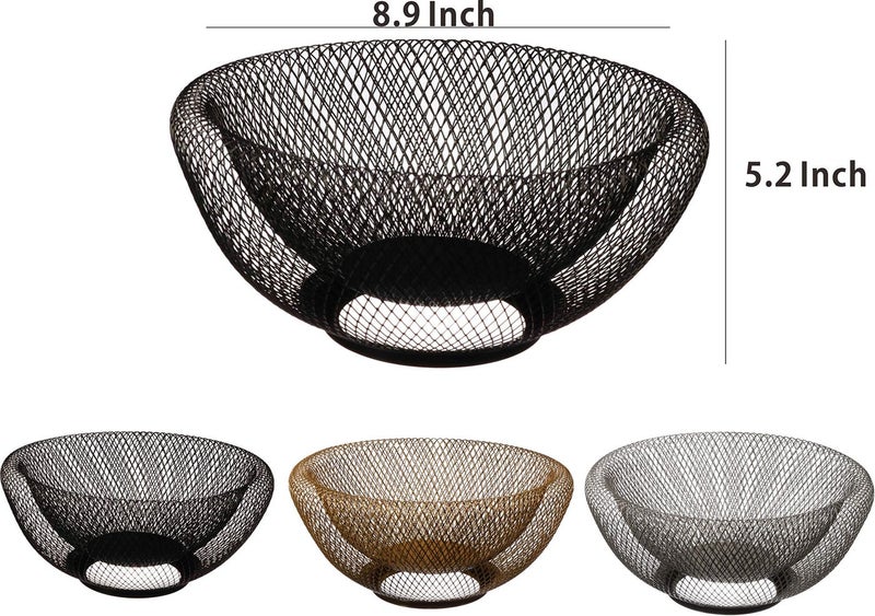 Cq acrylic Metal Wire Fruit Basket,Large Round Storage Baskets for Bread,Metal Wire Bread Fruit Bowl Vegetable Stand Holder for Snacks,Modern Fruit Bowl Decorate Kitchen Counter,Black - Image 4
