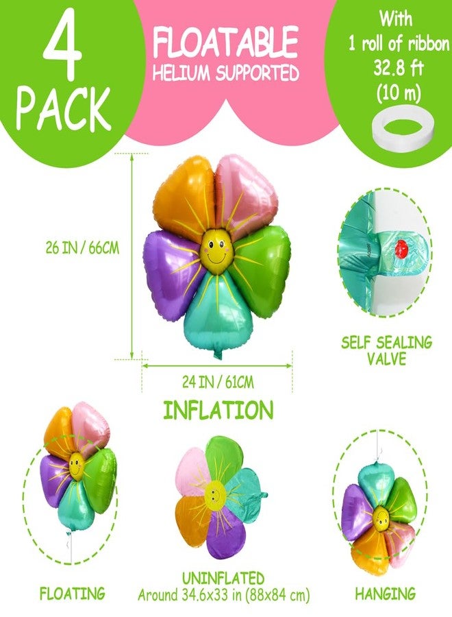 Deermon 4 Pack Colorful Flower Daisy Party Balloons with Smile,Groovy Boho Floral Sunflower Balloon For Spring Themed First Bee Day Girls Party Birthday Baby Shower Wedding Decoration Party Supplies - Image 3