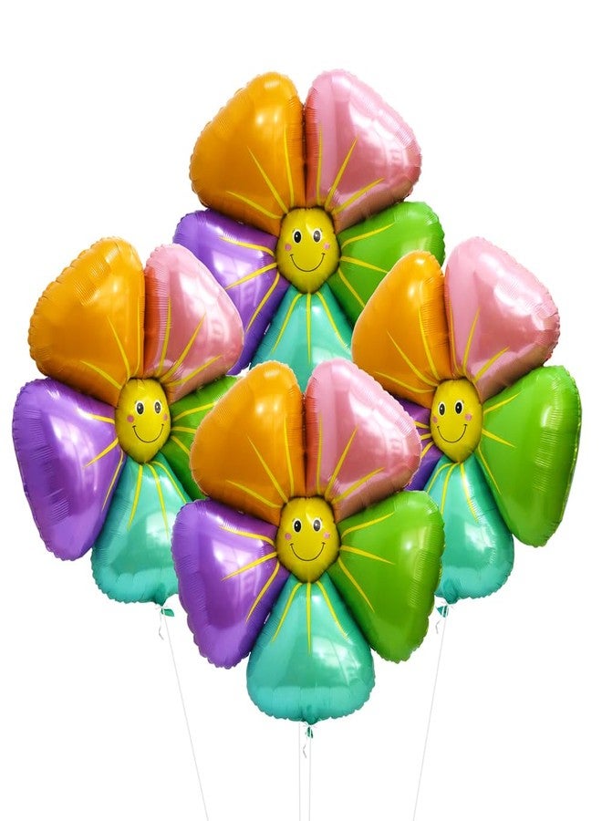 Deermon 4 Pack Colorful Flower Daisy Party Balloons with Smile,Groovy Boho Floral Sunflower Balloon For Spring Themed First Bee Day Girls Party Birthday Baby Shower Wedding Decoration Party Supplies - Image 4