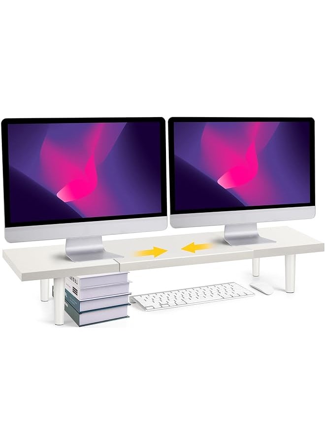 erorex - Dual Monitor Stand Riser For Desk Adjustable Length 32 40 Inch，Large Desktop Computer Monitor Riser For 2 Screens，Desk Shelf Organizer Riser Stand For Computer Laptop Pc Printer Tv White - Image 1