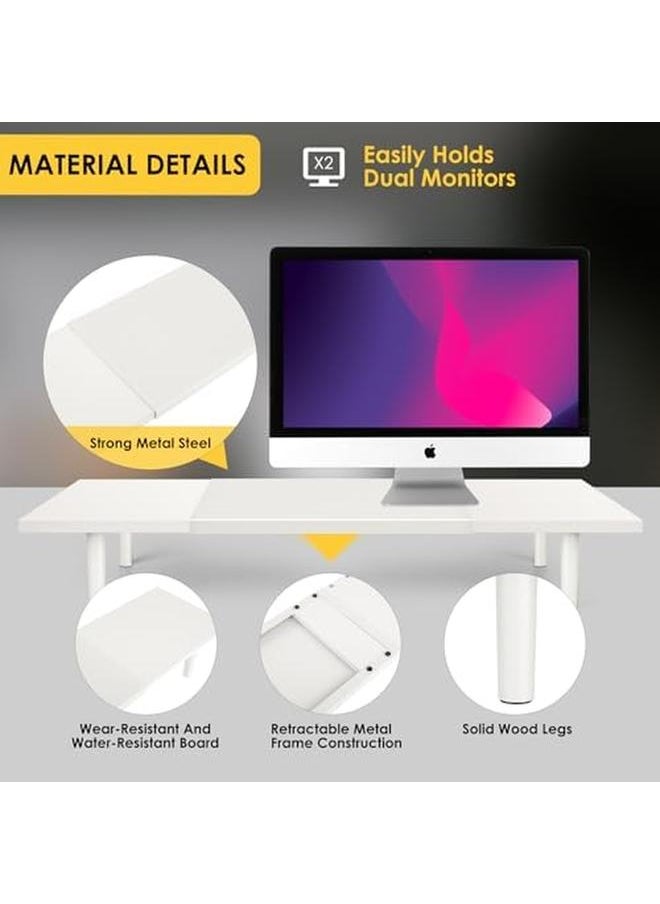 erorex - Dual Monitor Stand Riser For Desk Adjustable Length 32 40 Inch，Large Desktop Computer Monitor Riser For 2 Screens，Desk Shelf Organizer Riser Stand For Computer Laptop Pc Printer Tv White - Image 1