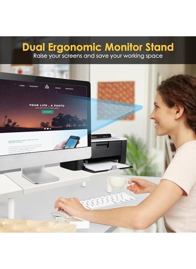 erorex - Dual Monitor Stand Riser For Desk Adjustable Length 32 40 Inch，Large Desktop Computer Monitor Riser For 2 Screens，Desk Shelf Organizer Riser Stand For Computer Laptop Pc Printer Tv White - Image 1