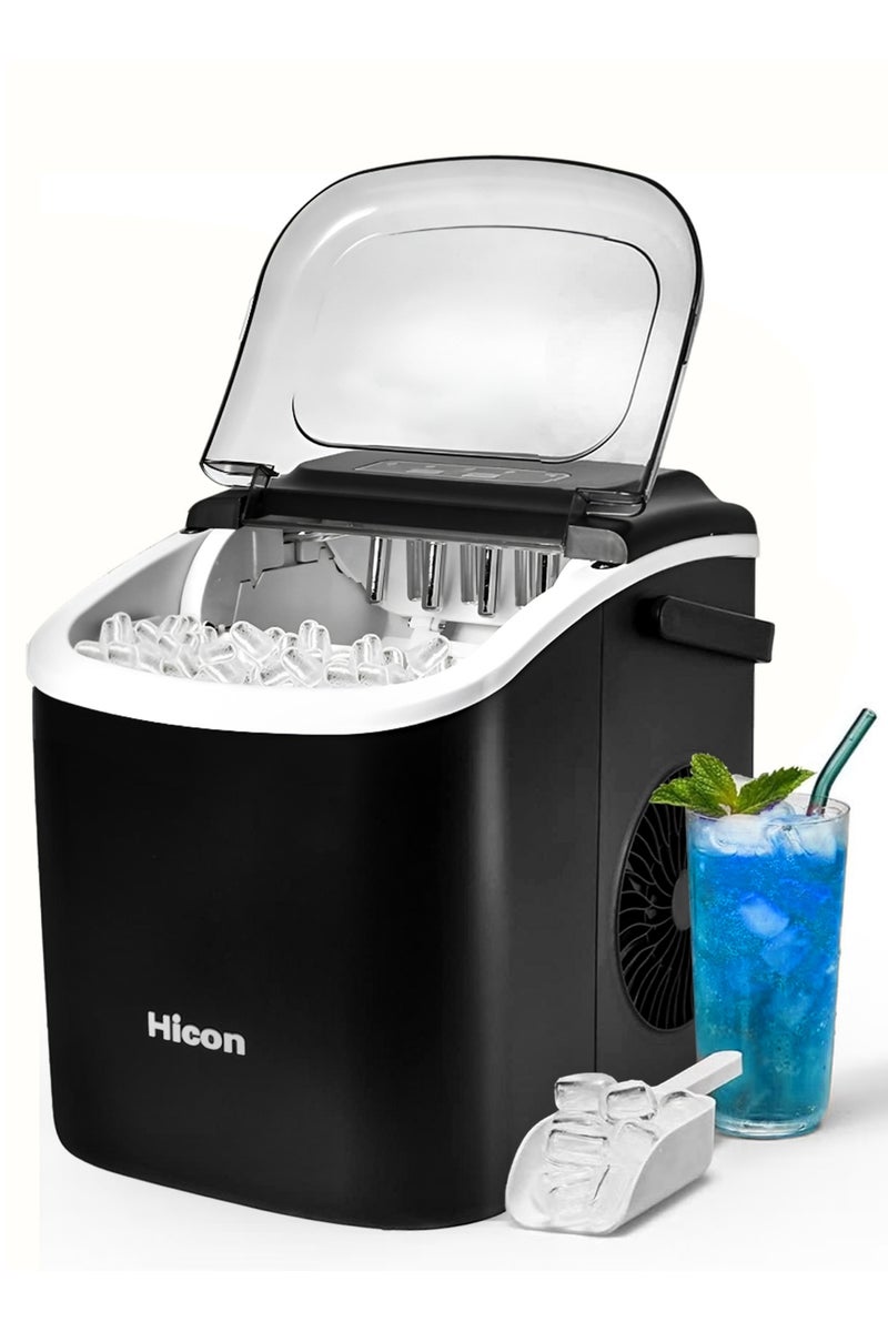 HICON Automatic Ice Maker, 15kg 24hrs Ice Production, Round lce Cube Shape,1.3 Liter Capacity With 6-13mins Ice Making, LED Display 6.2kg 110W for Home Kitchen, Bars, Coffee Shops, Restaurant HZB-16M-Black  - Image 2