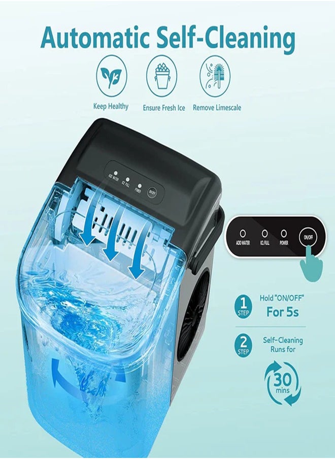 HICON - Automatic Ice Maker, 15kg 24hrs Ice Production, Round lce Cube Shape,1.3 Liter Capacity With 6-13mins Ice Making, LED Display 6.2kg 110W for Home Kitchen, Bars, Coffee Shops, Restaurant HZB-16M-Black - Image 1