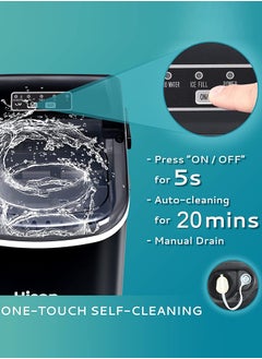 HICON Portable Automatic Ice Maker, lce Cube Shape Adjustable, Self- Cleaning Function, Easy to Operate, Smart Operation 6mins Ice Making 1.3 Liter With Low Noise, for Home Kitchen, Bars, Coffee Shops, Restaurant HZB-16M-Black  - Image 3