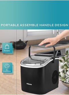 HICON Portable Automatic Ice Maker, lce Cube Shape Adjustable, Self- Cleaning Function, Easy to Operate, Smart Operation 6mins Ice Making 1.3 Liter With Low Noise, for Home Kitchen, Bars, Coffee Shops, Restaurant HZB-16M-Black  - Image 5