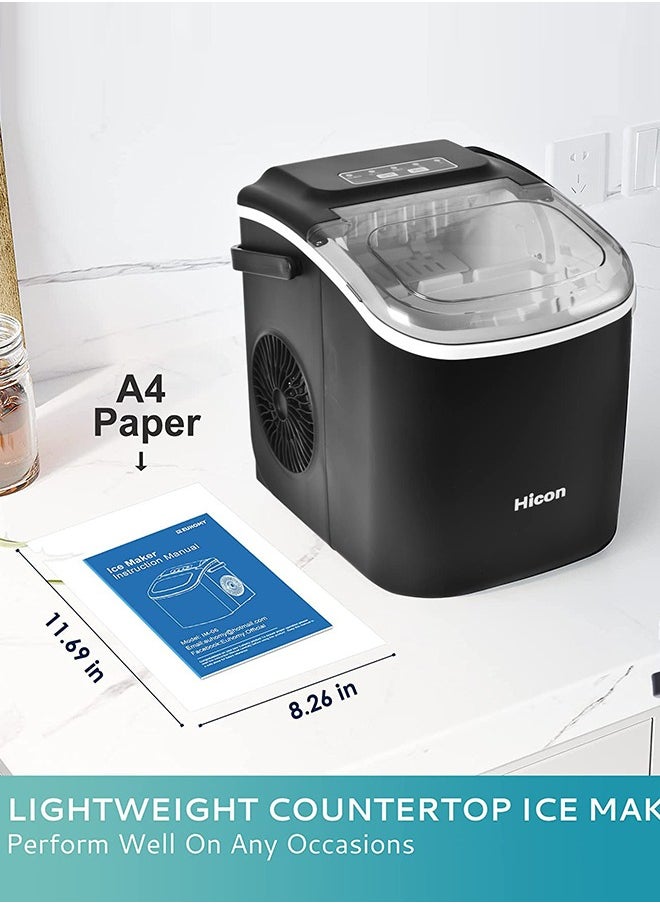 HICON - Automatic Ice Maker, 15kg 24hrs Ice Production, Round lce Cube Shape,1.3 Liter Capacity With 6-13mins Ice Making, LED Display 6.2kg 110W for Home Kitchen, Bars, Coffee Shops, Restaurant HZB-16M-Black - Image 1