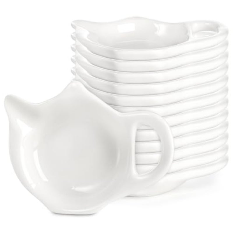 12 Pack Ceramic Tea Bag Holder Plates, Teapot Shaped Tea Bag Coaster for Used Tea Bag, Small Tea Bag Dish Set, Afternoon Tea Accessories - Image 1