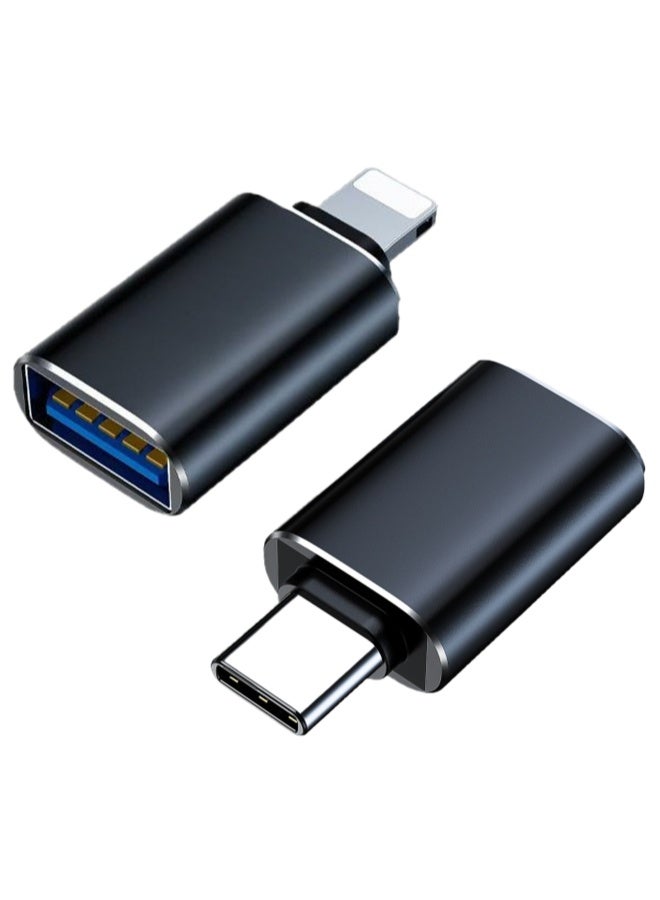جروسي 2 قطعة محول من نوع C و Lightning إلى USB، محول OTG للكابل الشحن للبيانات من النوع-C 3.0 الذكر إلى الأنثى USB، مُصمم للاستخدام مع MacBook، iPad، أجهزة الكمبيوتر المكتبية، أجهزة الكمبيوتر المحمولة، المناظير، شواحن وأجهزة أخرى - Image 1