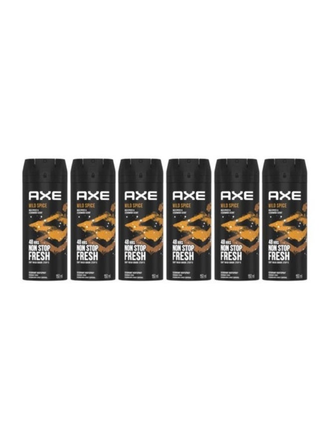 Wild Spice Deodorant Body Spray For Men 150ml (Pack of 6)