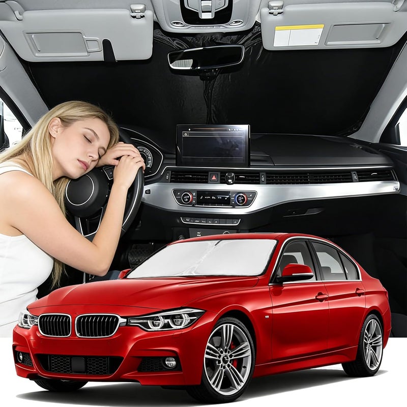 ZOIBV for BMW 3 Series/F30/F31/F80/M3 2013-2018 Windshield Sun Shade -4 Layers Sunshades for Front Windows Cover Custom Fit 3 Series 320i 328d 330i 340i 330e Sun Visor Shade Blocks UV Rays Car Accessories Precision polished solid material - Image 1