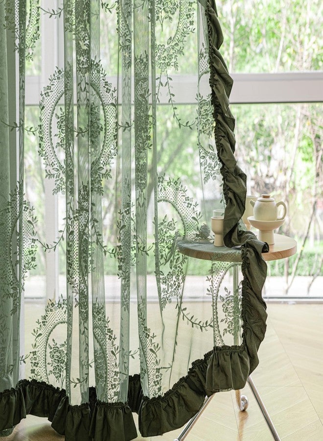 Deeprove ستائر دانتيل بوهو بلون الزيتون الأخضر من ديبروف، طولها 84 بوصة، قطعتان، بتصميم ريفي مكشكش وانسيابي وشفاف، مناسبة لغرفة النوم، غرفة المعيشة، غرفة الأطفال، ديكور بوهيمي أنيق، توفر الخصوصية، مثالية لتزيين نوافذ المنزل في عيد الميلاد، عرض 57 × طول 84 بوصة - Image 4
