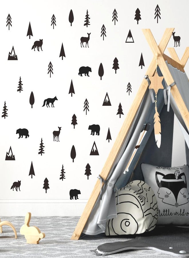 THEYGE Woodland Animal Wall Stickers Small Pine Tree Wall Decals Vinyl Black Mountain Tree Animals Wall Stickers Removable Jungle Deer Bear Fox Forest Animal Decals Woodland Nursery Kids Room Decor - Image 3