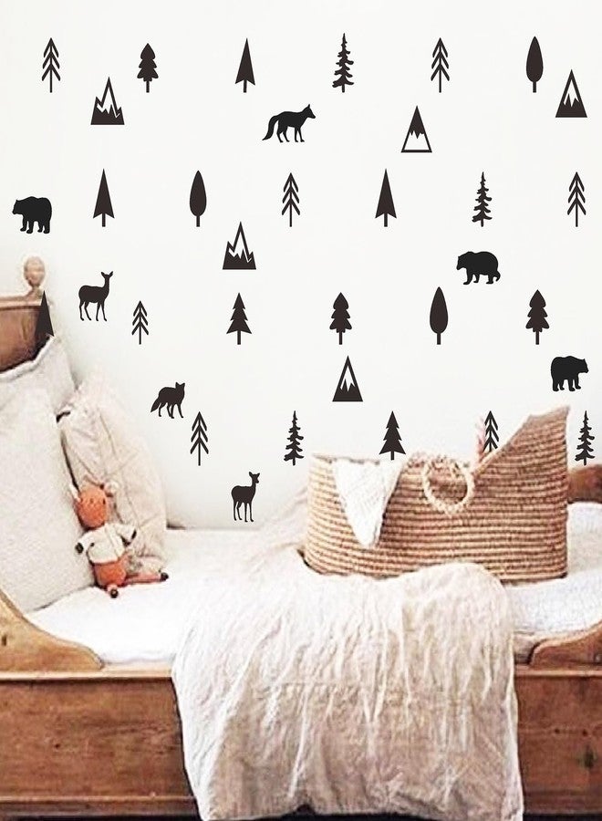 THEYGE Woodland Animal Wall Stickers Small Pine Tree Wall Decals Vinyl Black Mountain Tree Animals Wall Stickers Removable Jungle Deer Bear Fox Forest Animal Decals Woodland Nursery Kids Room Decor - Image 4