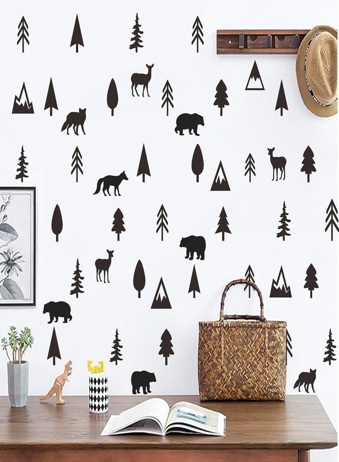 THEYGE Woodland Animal Wall Stickers Small Pine Tree Wall Decals Vinyl Black Mountain Tree Animals Wall Stickers Removable Jungle Deer Bear Fox Forest Animal Decals Woodland Nursery Kids Room Decor - Image 2