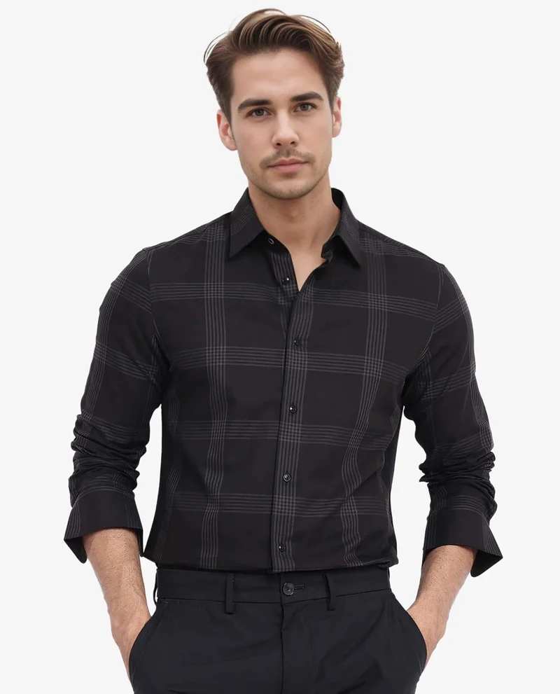 Rare Rabbit Rare Rabbit Men Mestor Black Full Sleeve Regular Collar Button Closure Regular Fit Checks Shirt