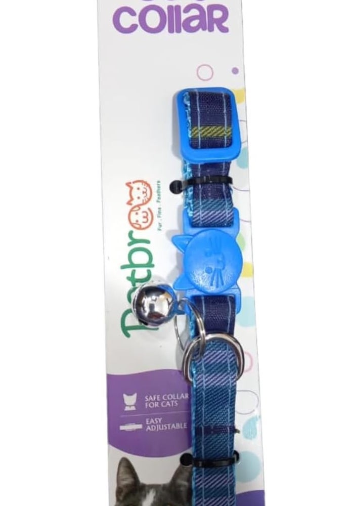 Petbroo Adjustable Cat Collar with Bell - Blue Plaid Design