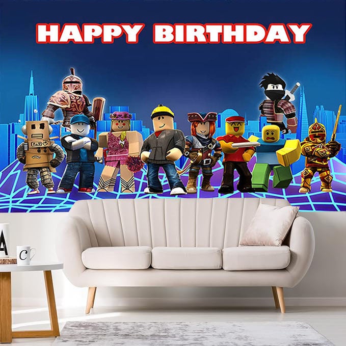 روبلوكس خلفية حفلة عيد ميلاد بطابع Roblox، لتزيين خلفية حفلة عيد ميلاد الأطفال، مناسبة لتزيين حفلات الأولاد والبنات (الحجم 150 سم × 100 سم) - Image 4