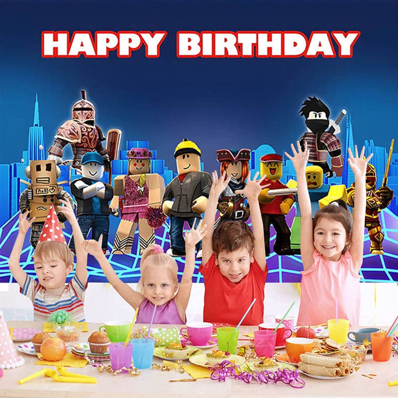 روبلوكس خلفية حفلة عيد ميلاد بطابع Roblox، لتزيين خلفية حفلة عيد ميلاد الأطفال، مناسبة لتزيين حفلات الأولاد والبنات (الحجم 150 سم × 100 سم) - Image 3