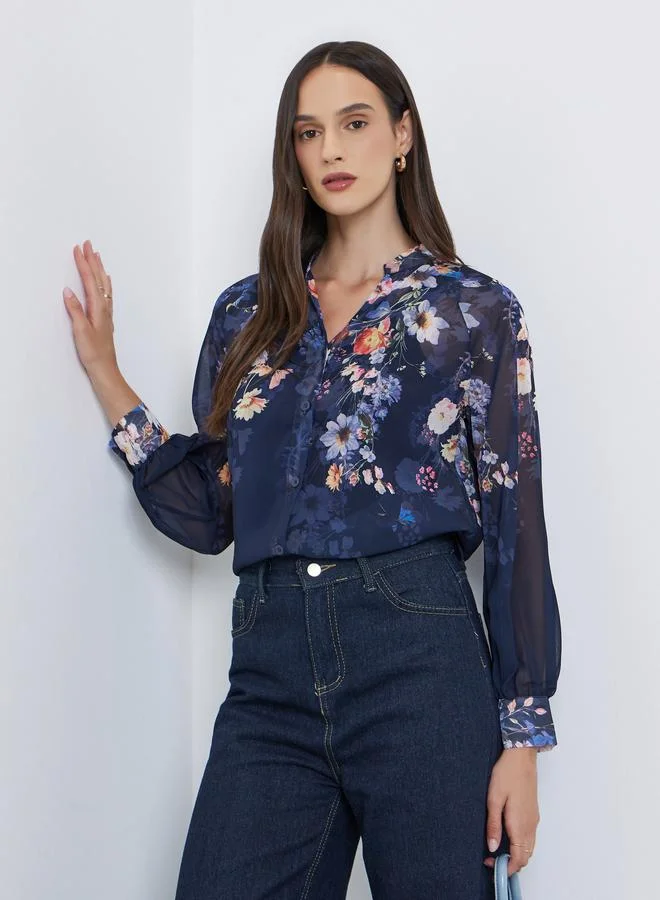 Styli Styli Floral Print Balloon Sleeve Blouse