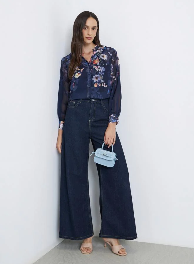 Styli Styli Floral Print Balloon Sleeve Blouse