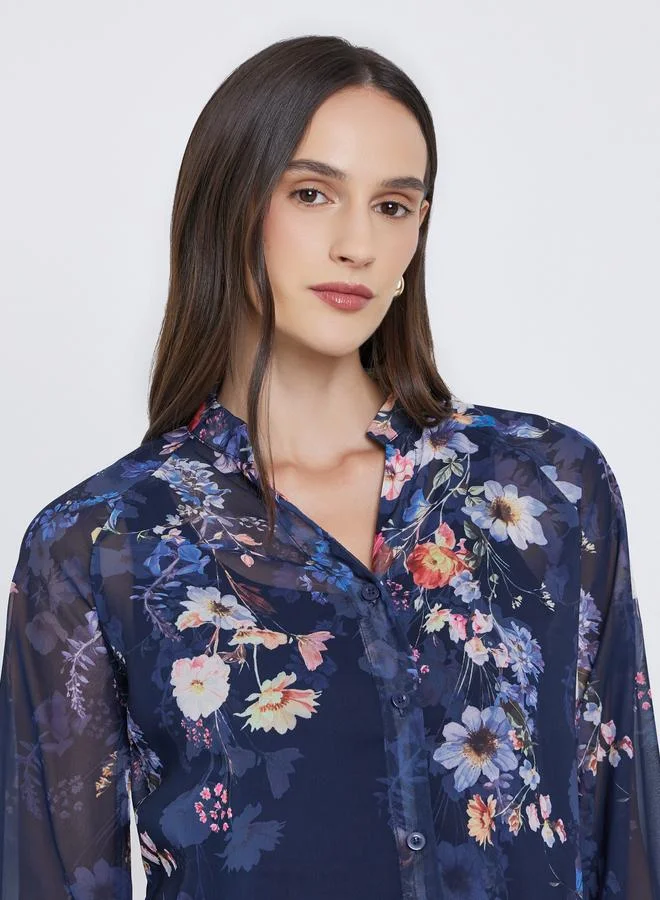 Styli Styli Floral Print Balloon Sleeve Blouse