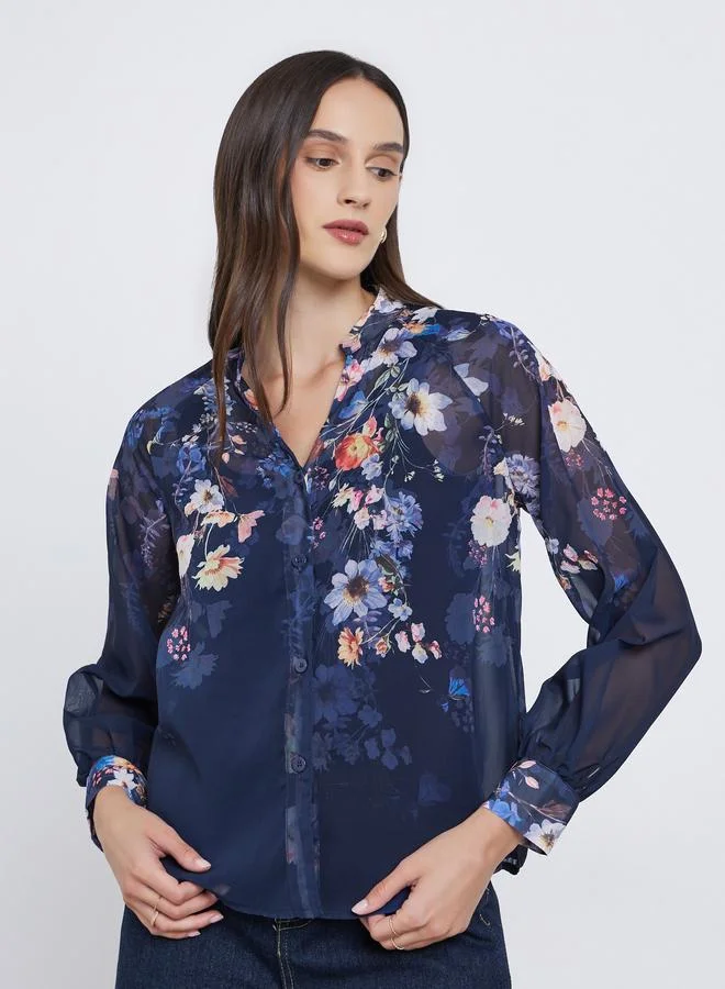 Styli Styli Floral Print Balloon Sleeve Blouse