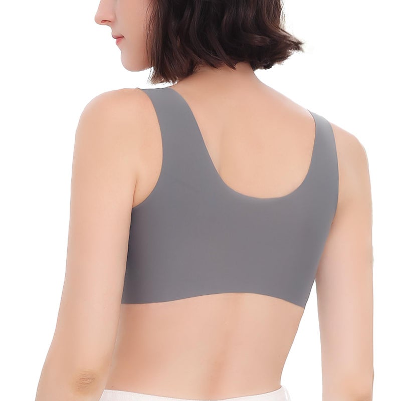 FallSweet Front Close Bra for Women Push Up Wirefree Bra Seamless No Dig Comfort Brassiere (Gray,38C) - Image 3