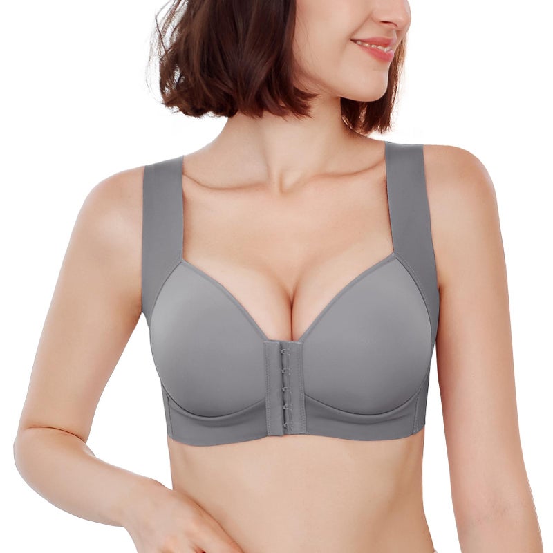 FallSweet Front Close Bra for Women Push Up Wirefree Bra Seamless No Dig Comfort Brassiere (Gray,38C) - Image 1