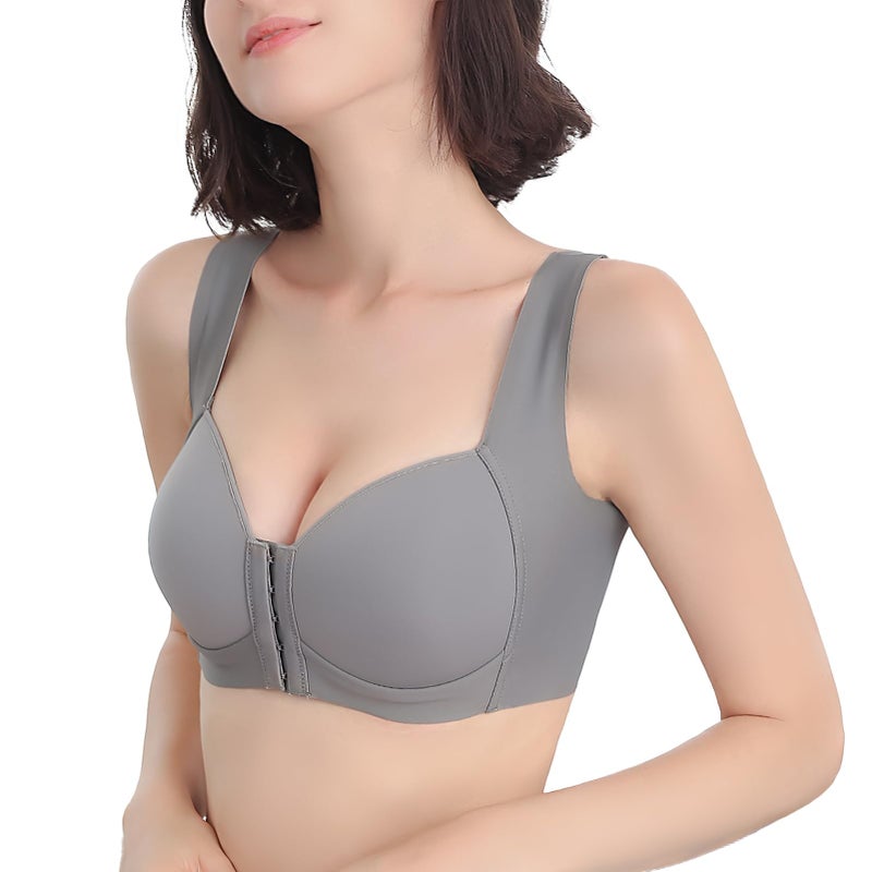 FallSweet Front Close Bra for Women Push Up Wirefree Bra Seamless No Dig Comfort Brassiere (Gray,38C) - Image 2