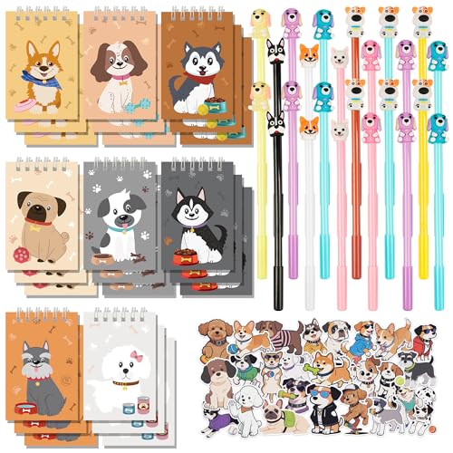 LiYiQ 148 Pcs Dog Party Favors Return Gifts Bulk Dog Paw Mini Notebooks Pens Stickers Set for Dog Themed Birthday Party Supplies Classroom Reward Gift Prizes Goodie Bags Stuffers - Image 1
