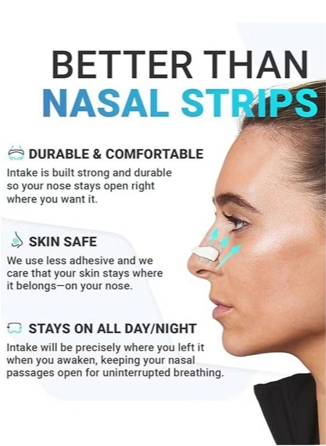 Intake Breathing White Anti-Snore Nasal Strips (45 Pairs) - Magnetic Breathing Support for Enhanced Airflow, Snoring Relief & Improved Sleep | Skin-Friendly, Sweat-Proof Comfort - Image 2